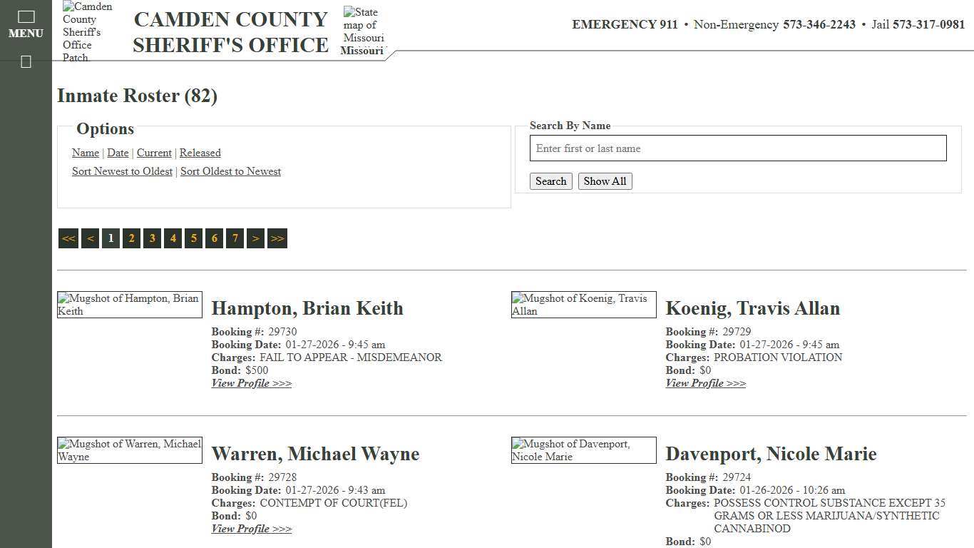 Inmate Roster - Current Inmates Booking Date Descending - Camden County Missouri Sheriff's Office