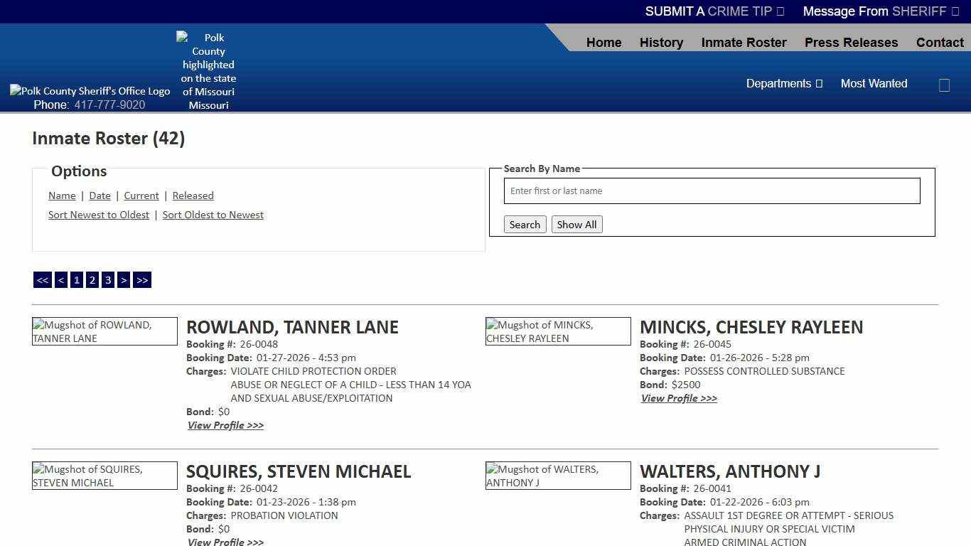 Inmate Roster - Current Inmates Booking Date Descending - Polk County Sheriff MO
